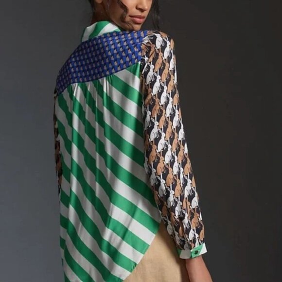 NWOT Anthropologie X Maeve The Paz Mixed Print Button Down Shirt Bunnies Size L - Picture 3 of 6